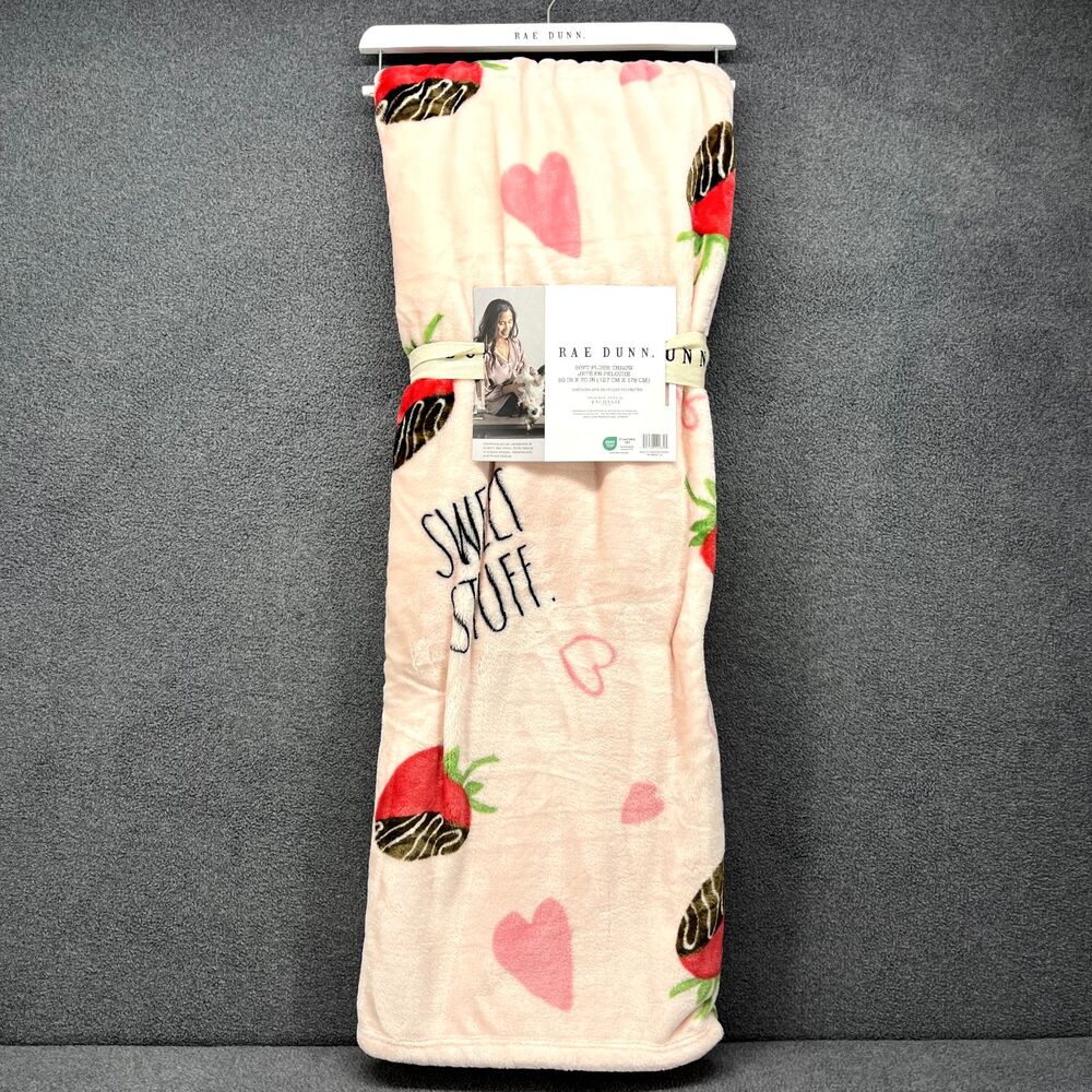 Rae Dunn Sweet Stuff Chocolate Strawberry Blanket‎ Soft Plush Throw 50x70 NWT